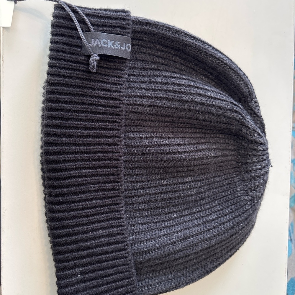 Jack & Jones Charcoal Ribbed Beanie - Picture 3 of 5